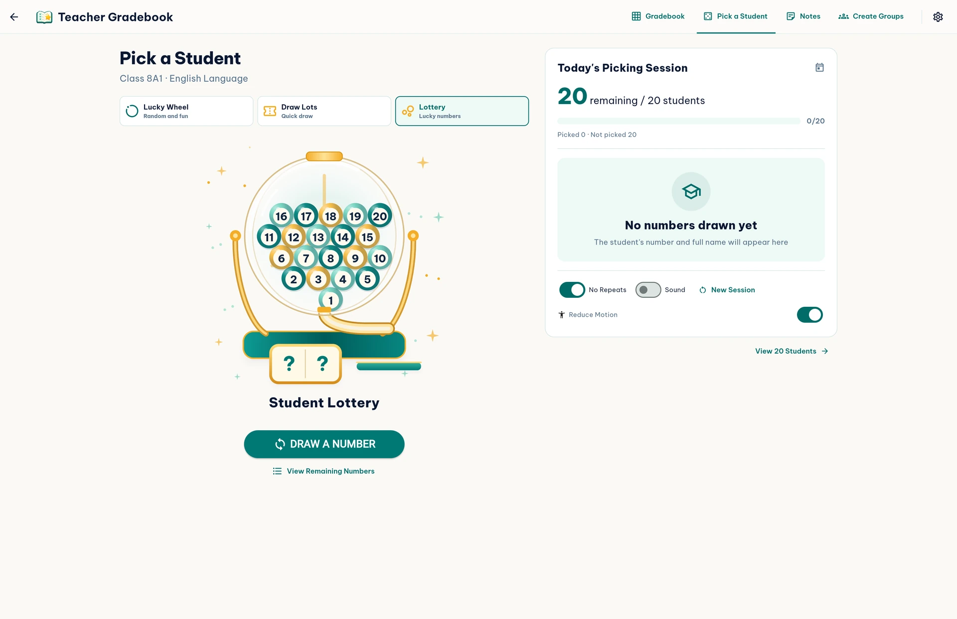 The student selection lottery in English
