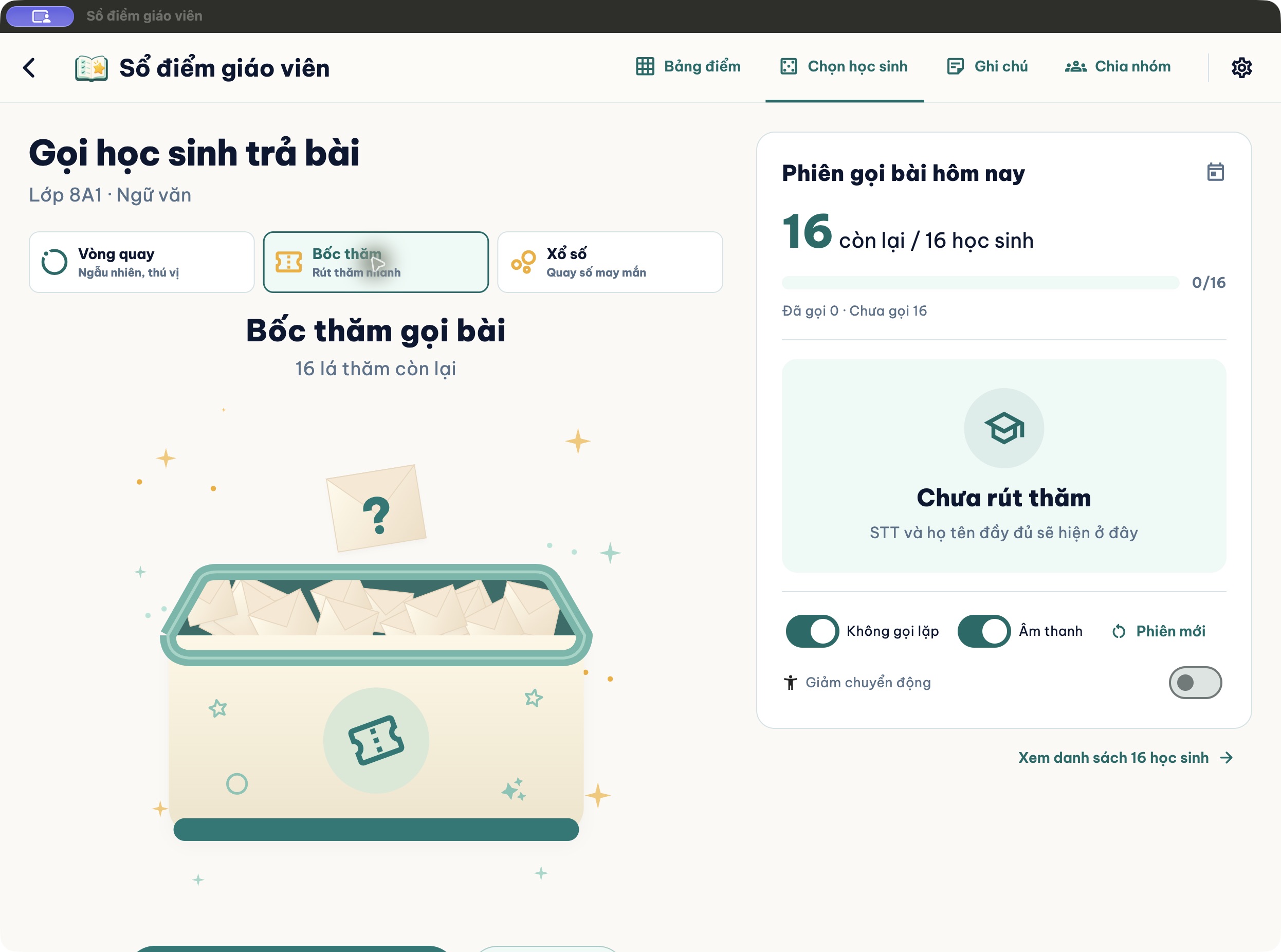 Bốc thăm chọn học sinh trên Mac