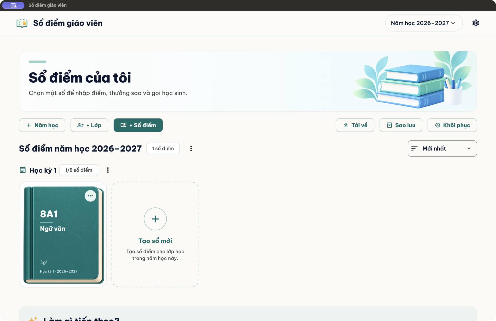 Kệ sổ điểm theo năm học và học kỳ trong ứng dụng macOS