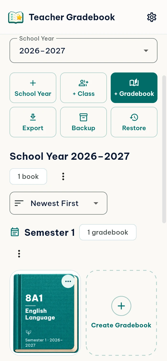 Teacher Gradebook in English on a phone